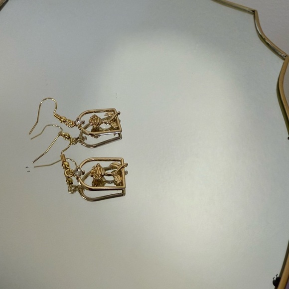 Disney Inspired “Belle” Elegant Gold Birdcage Earrings - Picture 1 of 5